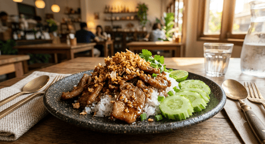 ข้าวหมูทอดกระเทียม