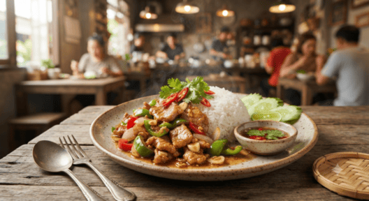 ข้าวหมูผัดพริกหยวก