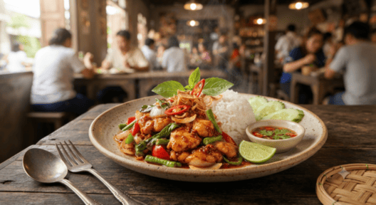 ข้าวไก่ผัดพริกเผา
