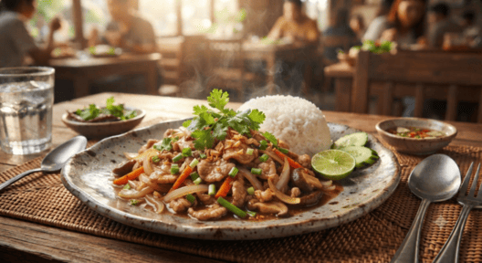 ข้าวหมูผัดน้ำมันหอย