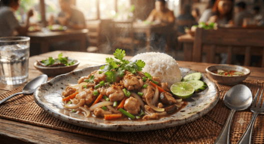 ข้าวไก่ผัดน้ำมันหอย
