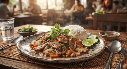 ข้าวเนื้อผัดน้ำมันหอย